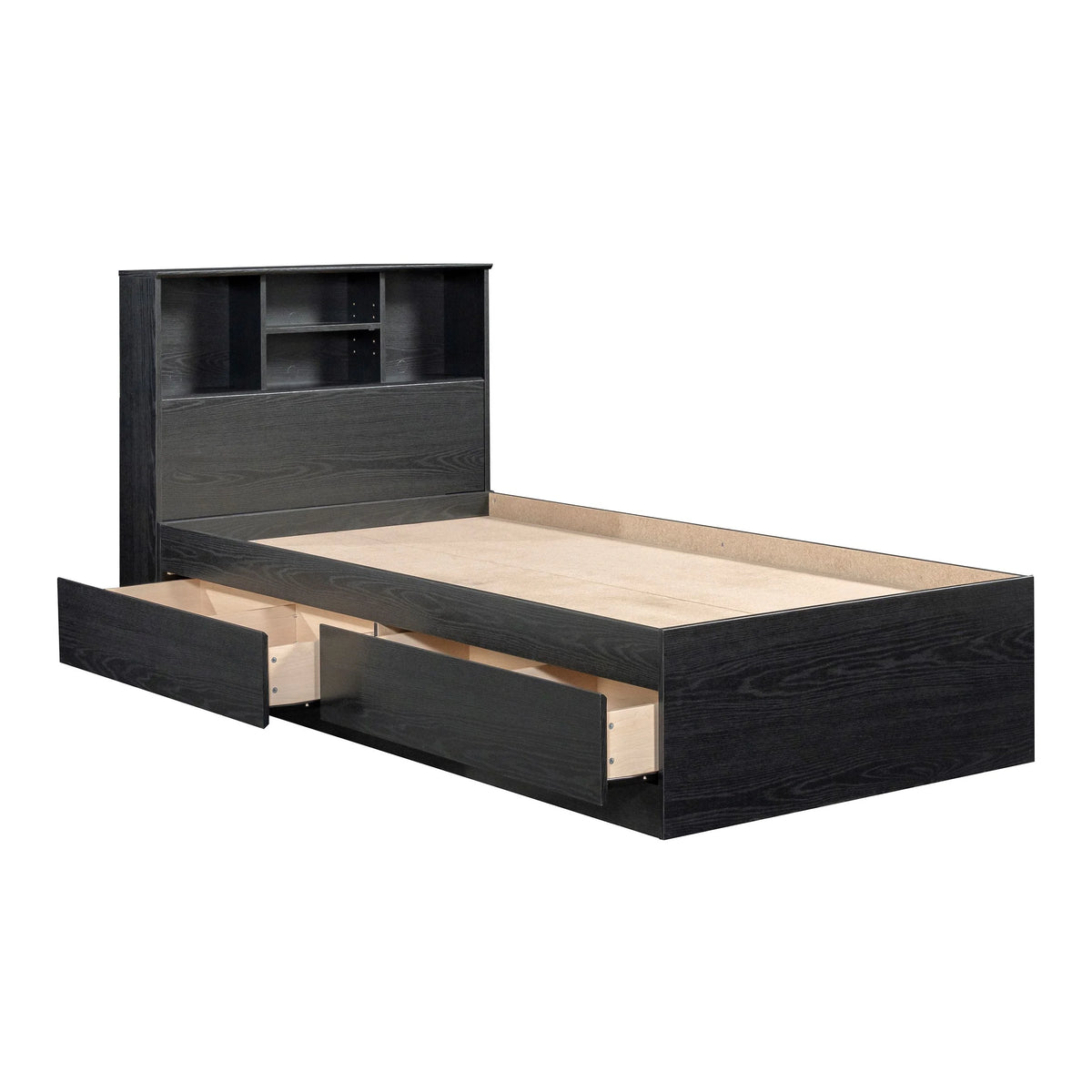 Your Zone Easy to Assemble Storage Bed with Bookcase Headboard, Twin, Natural Teak Finish