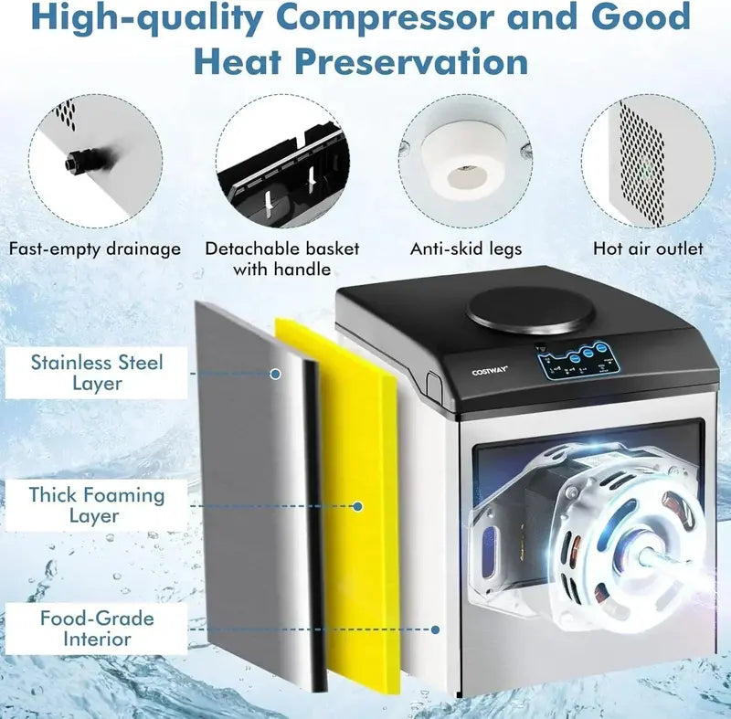 COSTWAY Countertop Ice Maker  Water Dispenser Included, 3 Ice Sizes, 48 lbs/Day Output