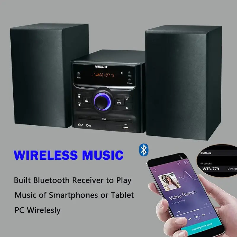 Compact Bluetooth Stereo System  CD Player, Wireless Streaming, FM Radio, USB/MP3/Aux Input & 30W Output Micro Sound Solution