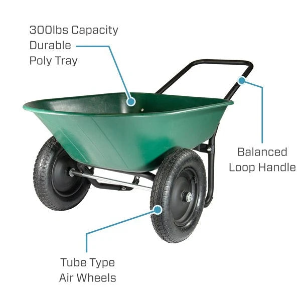Garden Star Dual Wheel . Poly Tray Yard Rover Wheelbarrow . Green
