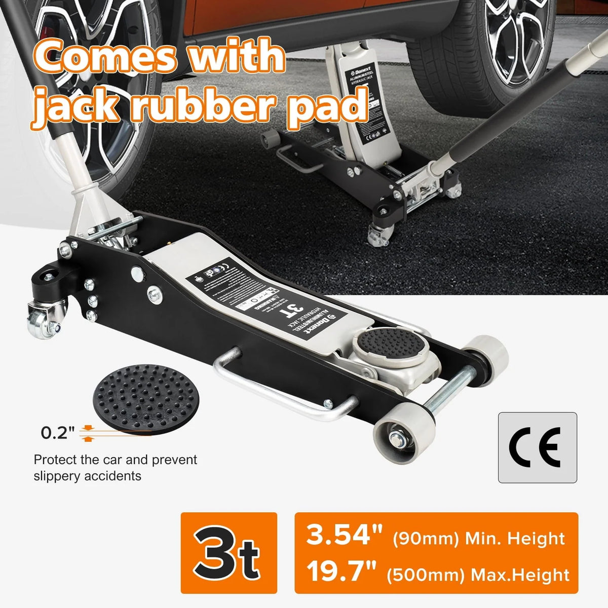 Donext 3 Ton Low Profile Racing Floor Jack - Aluminum and Steel Construction, Dual Pistons Quick Lift Pump, Lifting Range 3.54"-19.69"