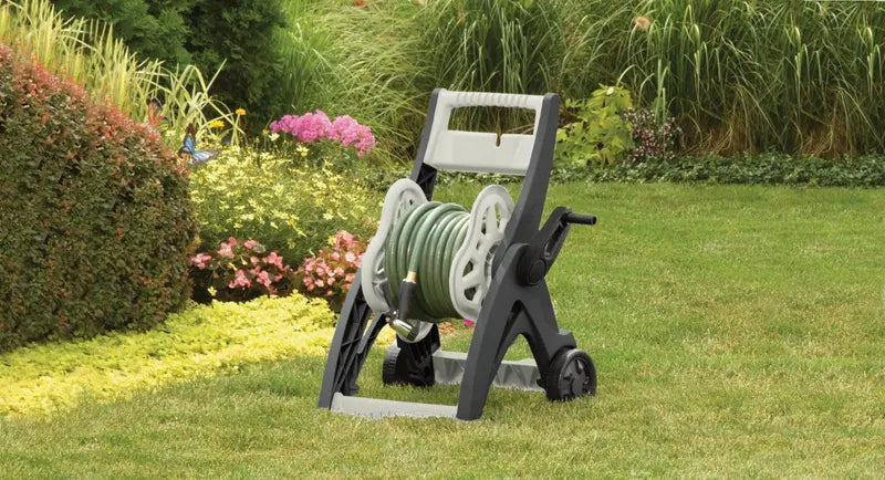 Suncast Hosemobile 175-Foot Wheeled Hose Reel Cart – Gray, All-in-One Storage & Mobility