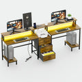Dual-User LED Desk with Charging Station  Long Study Table Featuring Dual Monitor Riser, USB Ports, Outlets & Storage Drawers