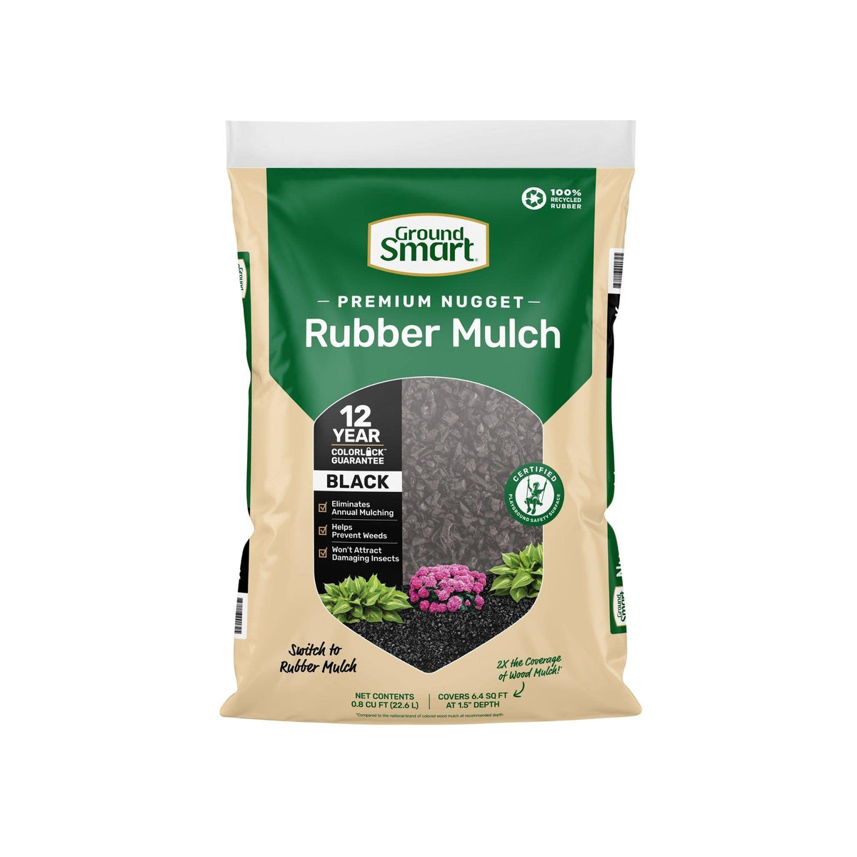 GroundSmart Espresso Black Rubber Mulch, 78.4 CuFt (98 Bags/.8cuft)