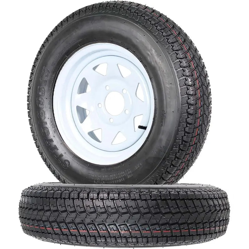 Trailer Tire & Wheel Combo – 175/80-13 White Spoke Rims, 5-Lug, Load Range C (2-Pack)