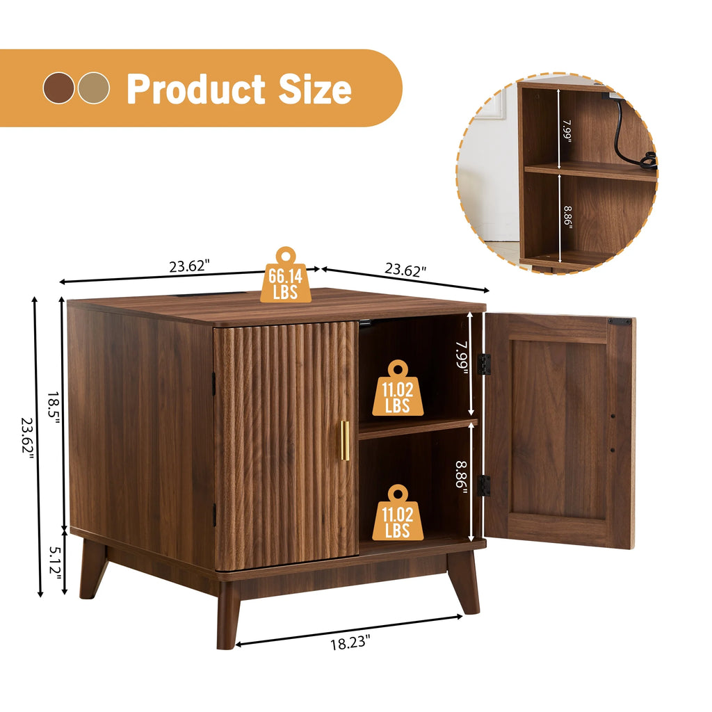 YOCWO Fluted Nightstand for Bedroom Set of 2, Wood Bedside Table Set of 2 with Drawers, Black