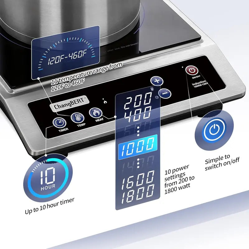Stainless Steel Portable Induction Cooktop with 8-Inch Heating Zone