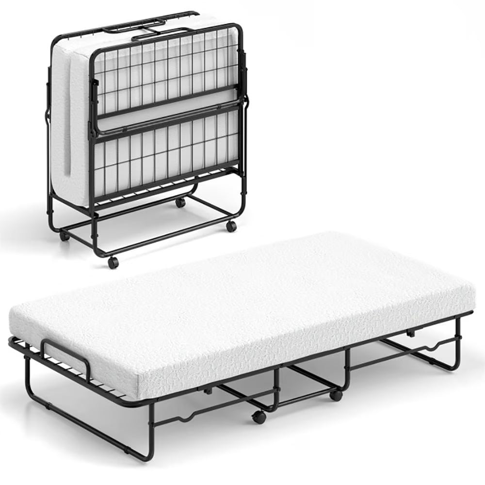 Kepooman Twin Size Folding Bed with Memory Foam Mattress and Heavy - Duty Metal Frame