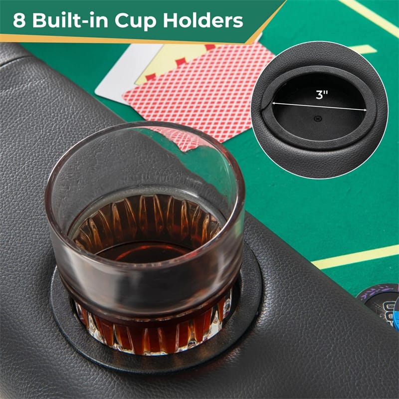 72" Foldable Poker Table for 8 Players with 8 Cup Holders & Casino-Grade Felt, Portable Oval Texas Holdem Card Table for Blackjack, No Assembly