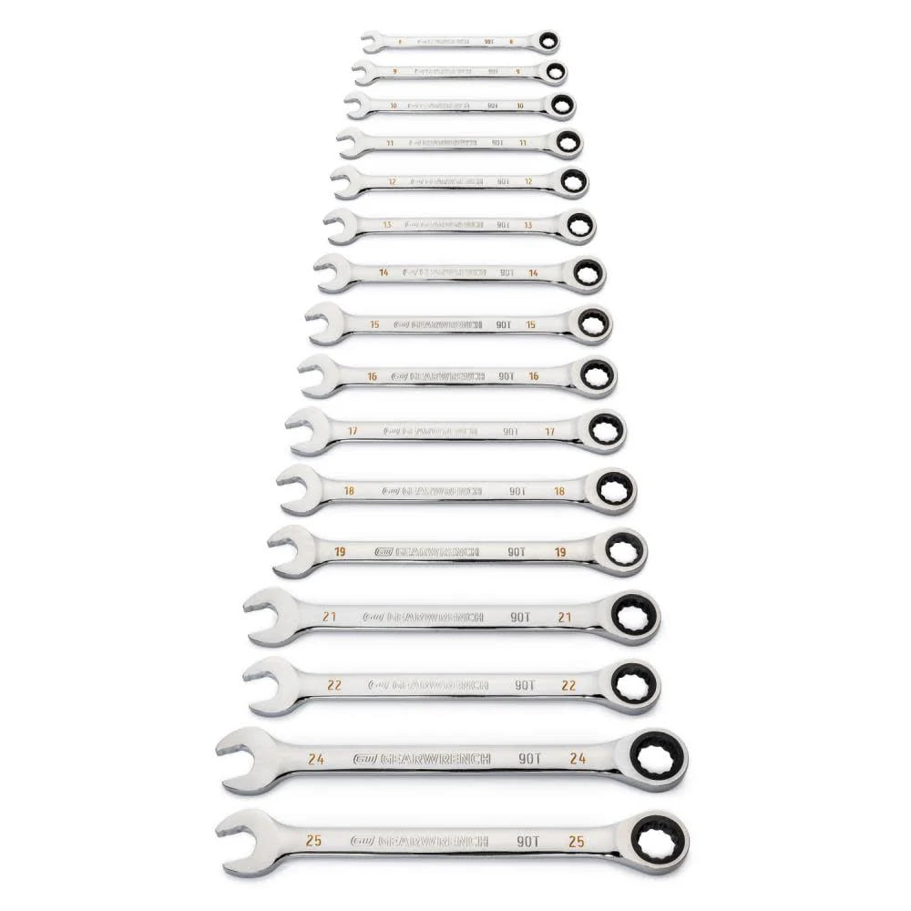 GearWrench 16 Pc. 90T 12-PT Metric Combi Ratchet Wrench Set
