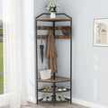 HBROLJF Corner Hall Tree with Shoe Bench Entryway Coat Rack with 10 Metal Movable Hooks Freestanding Shoes Organizer for Home Office Bedroom (Rustic Brown)
