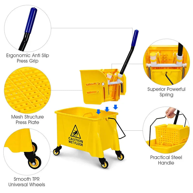Commercial-Grade Mop Bucket with Wringer  Portable Floor Cleaning System for Home or Public Spaces
