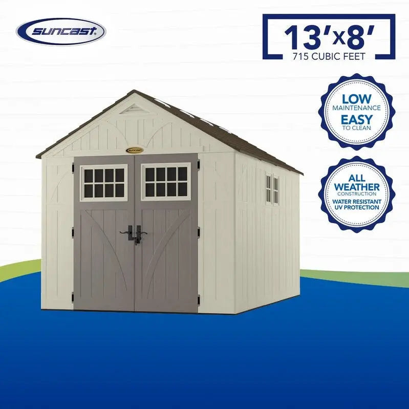 Tremont 8′ x 13′ Heavy-Duty Plastic Storage Shed – Weather-Resistant Outdoor Utility Shelter