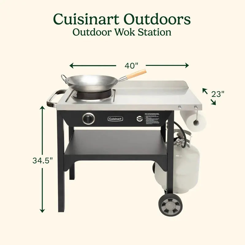 Cuisinart Outdoor Wok Station  50,000 BTU Propane Burner with Prep Table & 14 Carbon Steel Wok