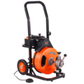 VEVOR 100 ft x 3/8 inch Cleaning Sewer Snake Machine Auto Feed Drain Auger Cleaner with 4 Cutter & Air-Activated Foot Switch for 1" to 4" pipes, Red