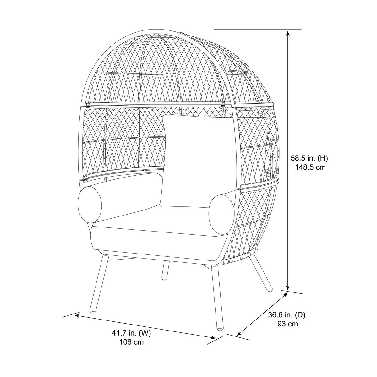 Better Homes and Gardens Ventura Boho Stationary Wicker Egg Chair . Off-White