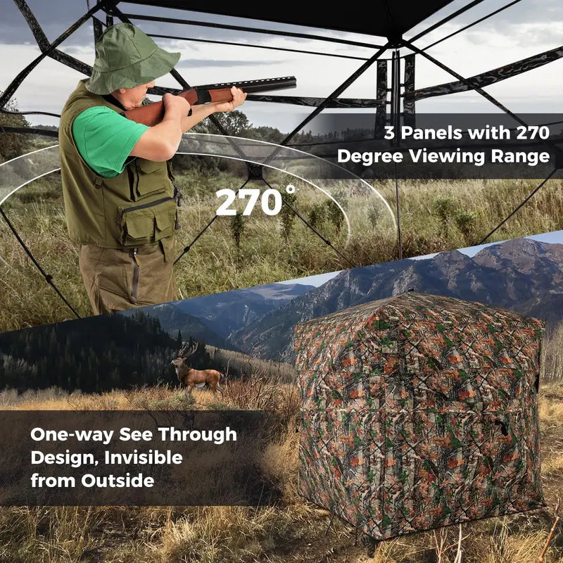 Spacious Camo Hunting Blind – Designed for 3–4 Hunters with 270° Field of View
