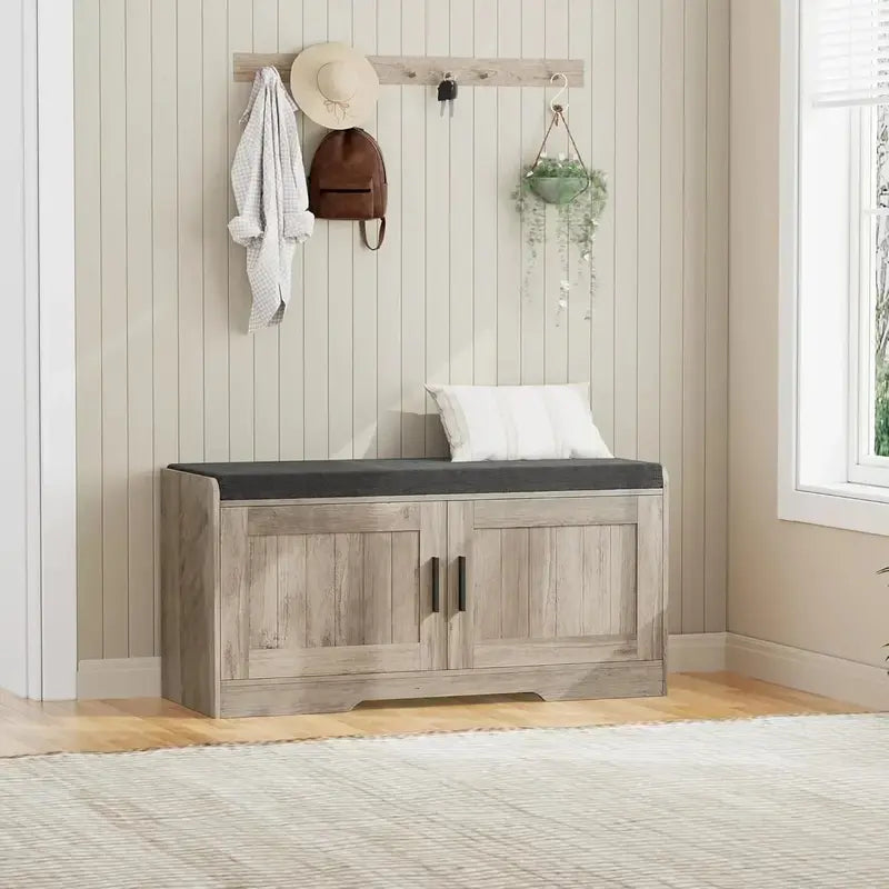 Two-Tier Entryway Bench with Thick Padded Seat & Shoe Storage – Modern Hallway Organizer