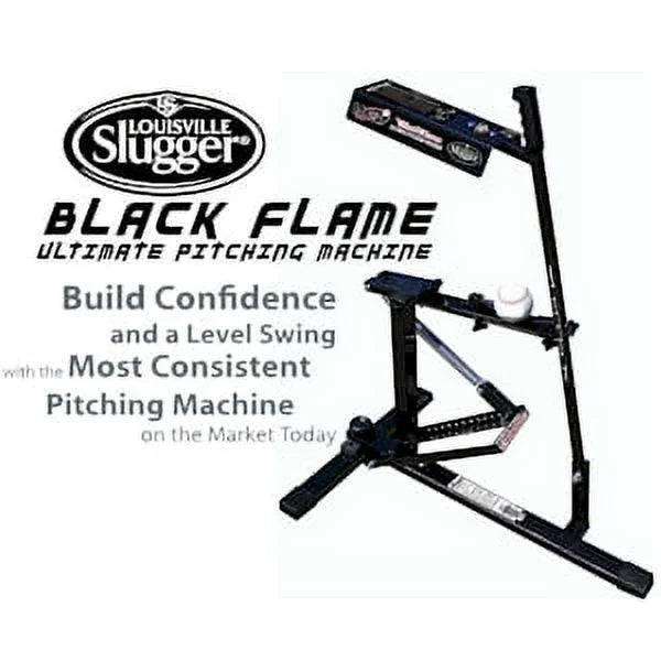 Louisville Slugger Black Flame Ultimate Pitching Machine for Baseball & Softball - Manual, Portable, Throws up to 50 MPH, Youth & Adult Training