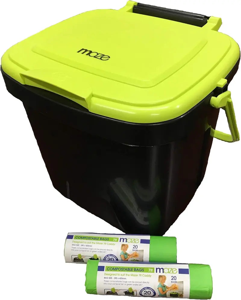 Complete Composting System  Dual 65-Gallon Tumbling Drums, Maze Cart, 1.85-Gallon Kitchen Bin, Corn-Based Bags & Retractable Plant Trellis