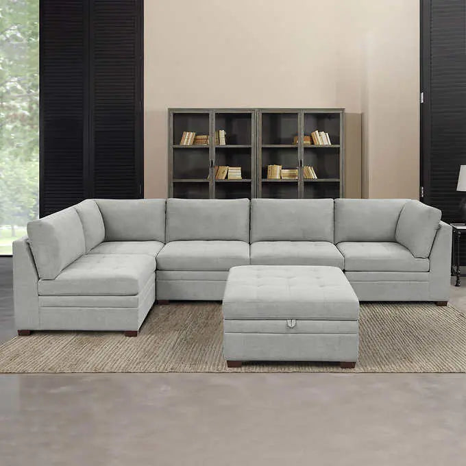 Thomasville Tisdale Fabric Sectional Set – Stylish Configuration with Complementary Storage Ottoman