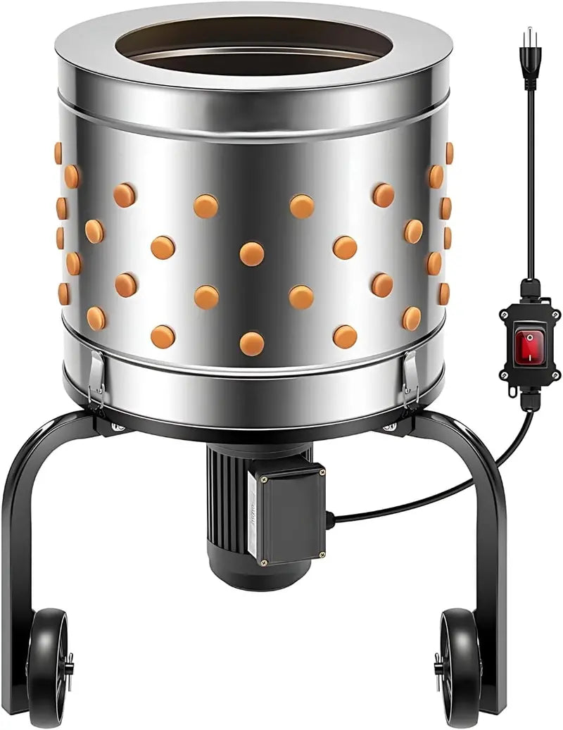 Stainless Steel Chicken Plucker with 92 Silicone Fingers, 20″ Drum, Wheeled Base, and Heavy-Duty Build