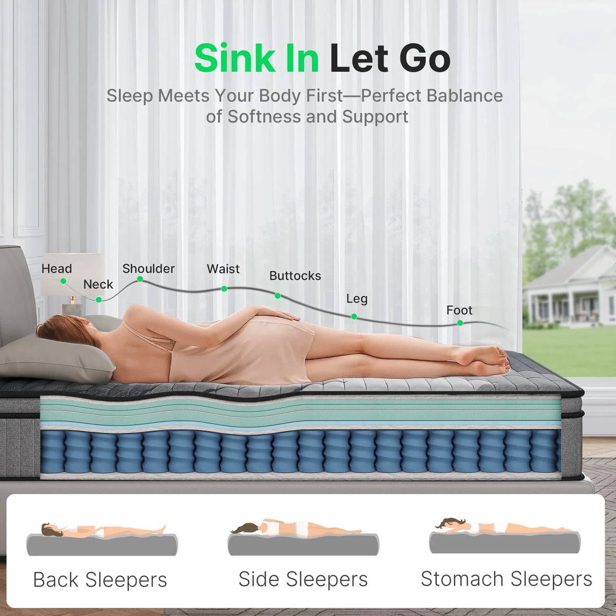 BEHOST Twin Mattress 10 in, Certipur - US Certified Eco - Friendly Twin Memory Foam Mattress, Motion - Free Pocket Springs Hybrid Mattress Twin Size