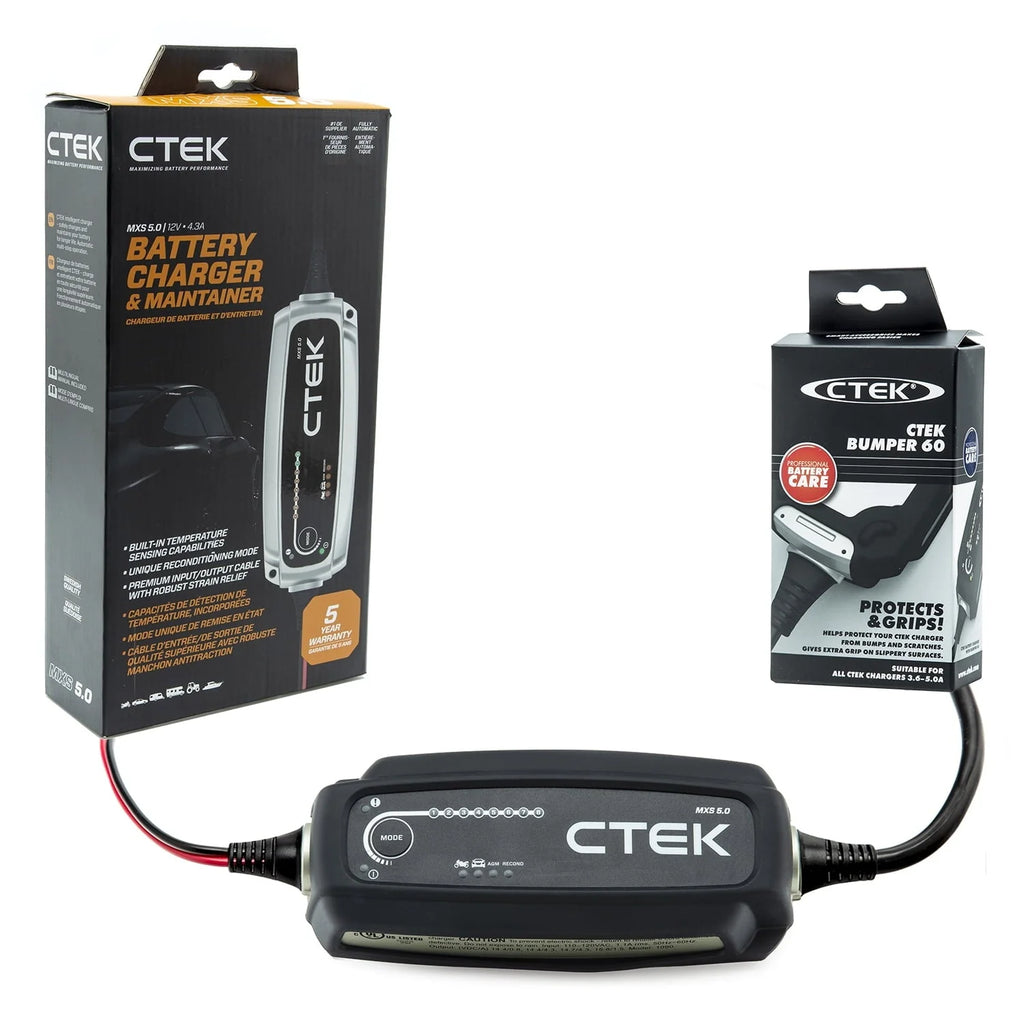 CTEK 40-206 MXS 5.0-12 Volt Battery Charger and Maintainer with 56-915 Black Bumper Accessory
