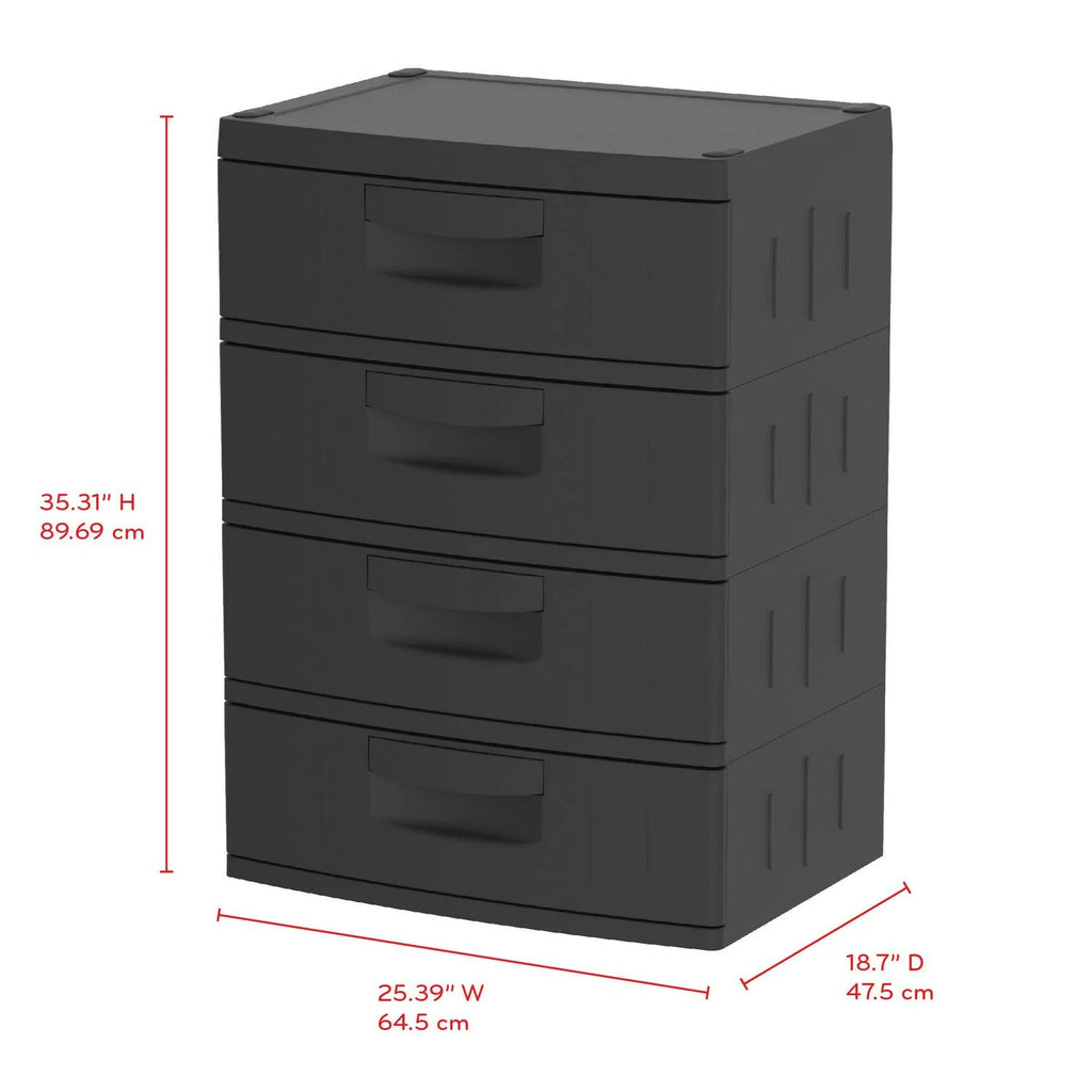 Hyper Tough 4 Drawer Plastic Garage Storage Cabinet 18.7 D x 25.39 W x 35.31 H . Black