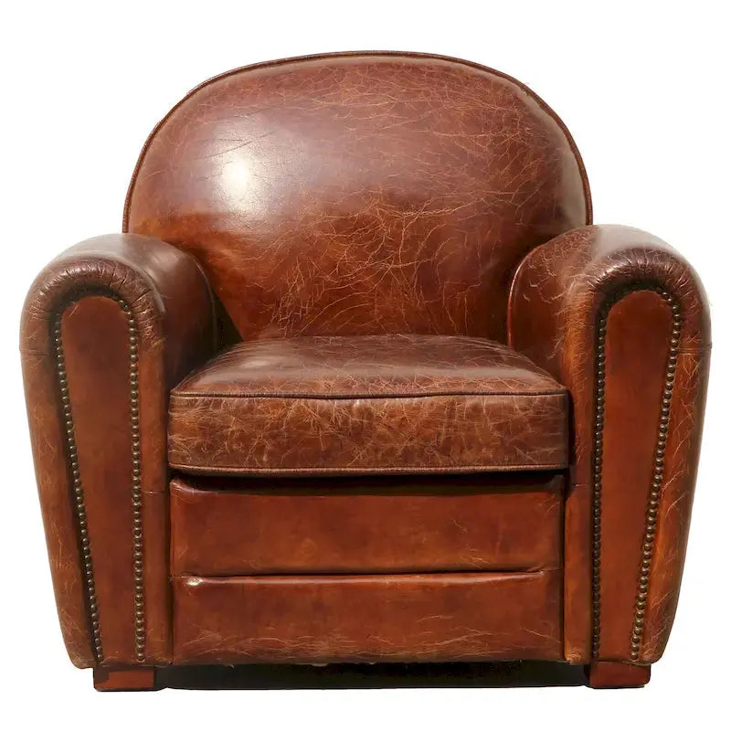 Pasargad Home Genuine Leather Paris Club Chair – Rich Brown Finish