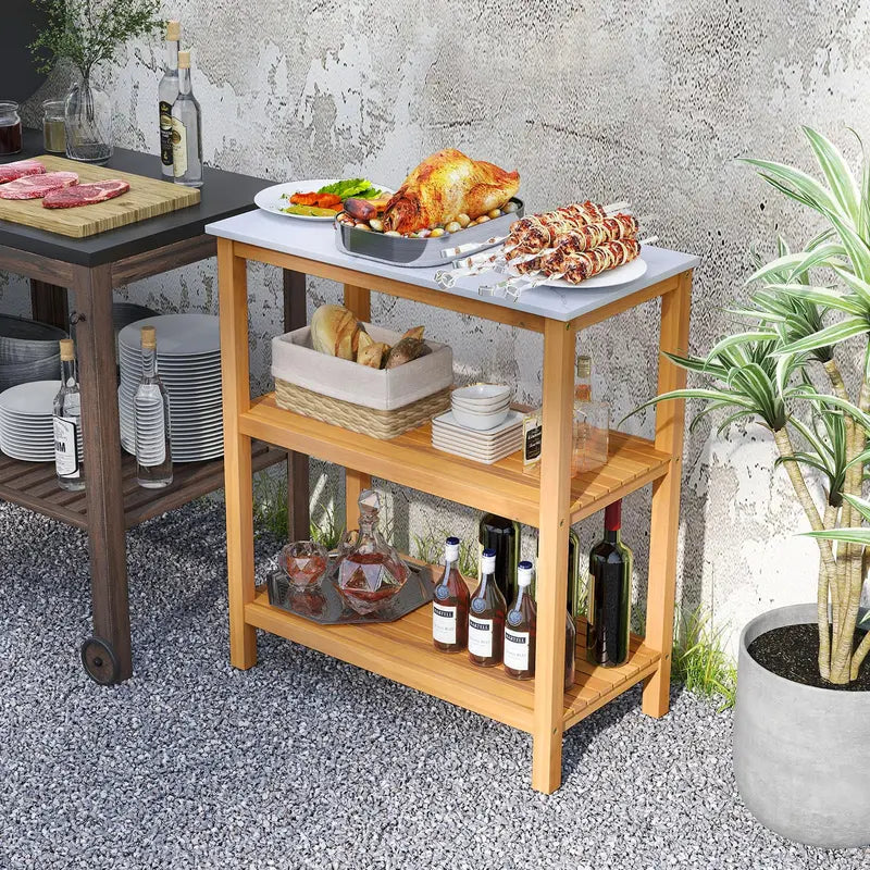 Three-Tier Wooden Patio Sideboard – 32″ x 16″ x 36″ Outdoor Serving and Storage Unit
