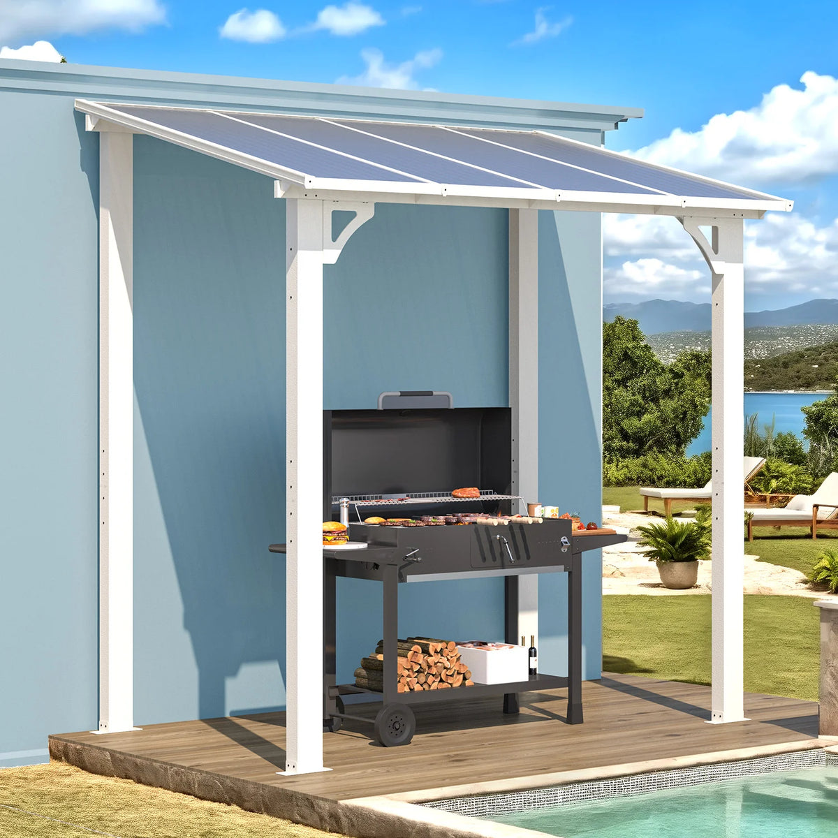 AECOJOY 8' x 5' Wall Mounted Gazebos Pergola, White
