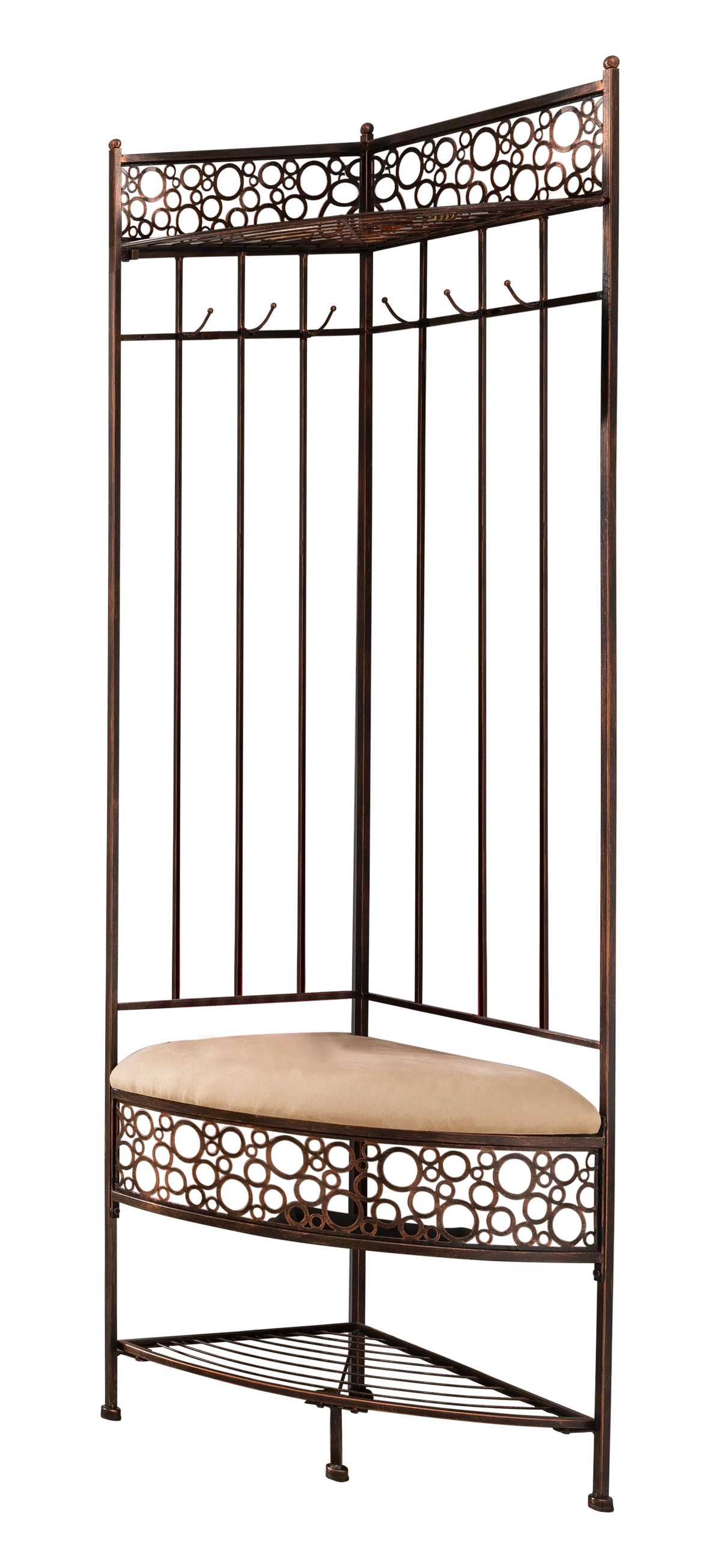 Crespin Corner Hallway Storage Bench Hall Tree, Brushed Copper Metal