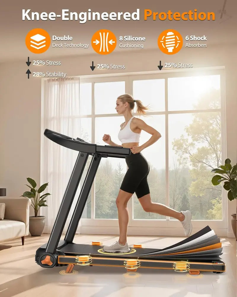 Compact Foldable Home Treadmill with Adjustable Incline & Dual LED Display for Office or Living Space