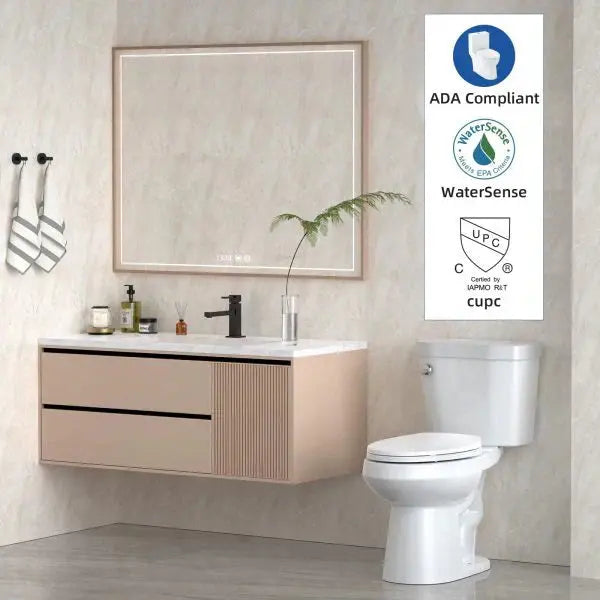 Cotton White Elongated Two-Piece Toilet  ADA-Compliant Universal Height, 1.28 GPF Siphonic Flush, Soft-Close Seat