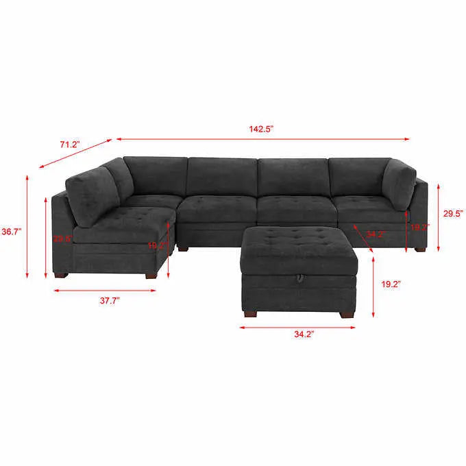 Thomasville Tisdale Fabric Sectional Sofa – Modular Living Room Set with Integrated Storage Ottoman