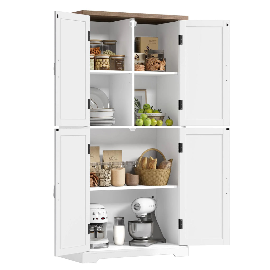 HOSTACK 64" Pantry Cabinet, Tall Kitchen Pantry Storage Cabinet, Modern Farmhouse Bathroom Storage Cabinet, Large Bookcase, 4 Doors|Adjustable Shelves, for Dining Room, Living Room, Home Office, White