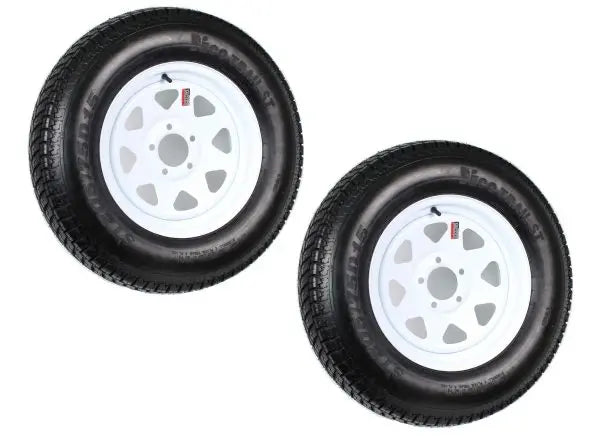 Trailer Tire & Rim Set — 2-Pack ST205/75D15 (205/75-15), Load Range C, 5-Hole White Spoke Design