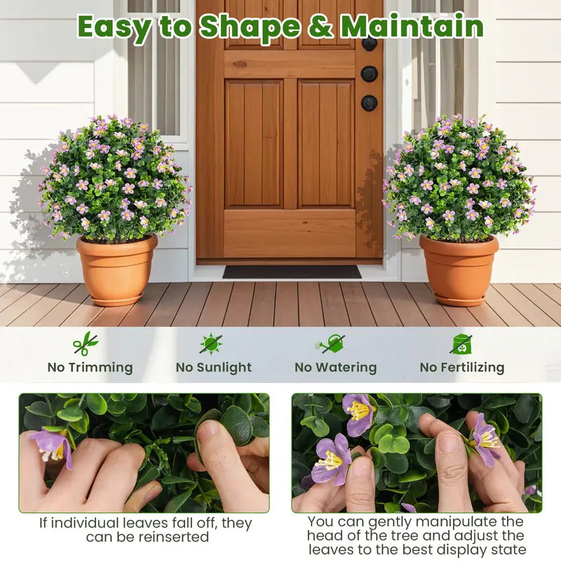 Two-Piece Faux Shrub Set — Lifelike Potted Artificial Plants with Blooming Details