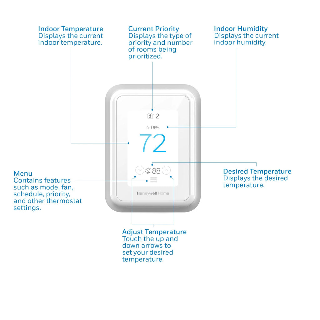 Honeywell Home T9 WiFi Smart Thermostat, Smart Room Sensor Ready, Touchscreen Display, Alexa and Google Assist White