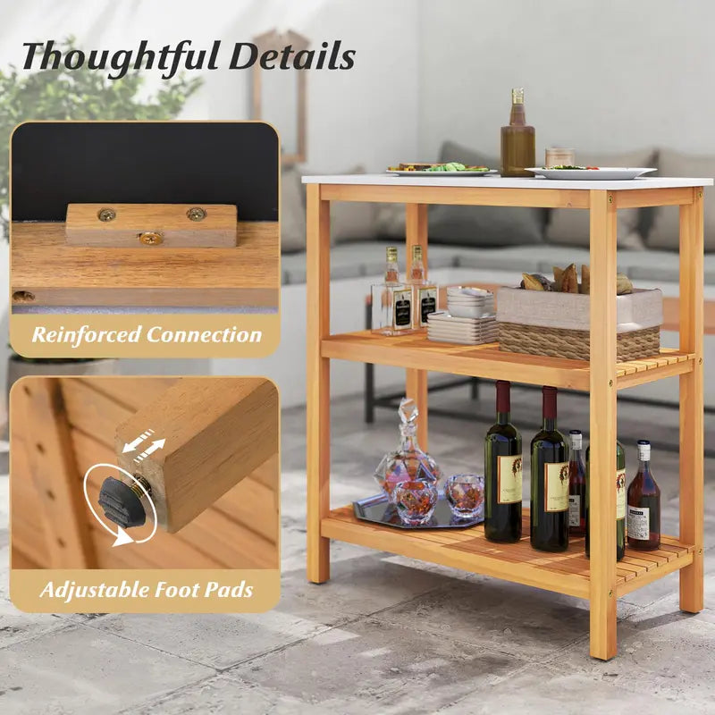Three-Tier Wooden Patio Sideboard – 32″ x 16″ x 36″ Outdoor Serving and Storage Unit