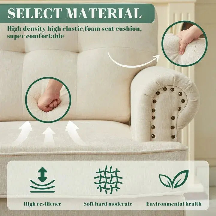 Three-Piece Chenille Living Room Sofa Set – Button-Tufted Design with Nailhead Trim and Rubberwood Legs
