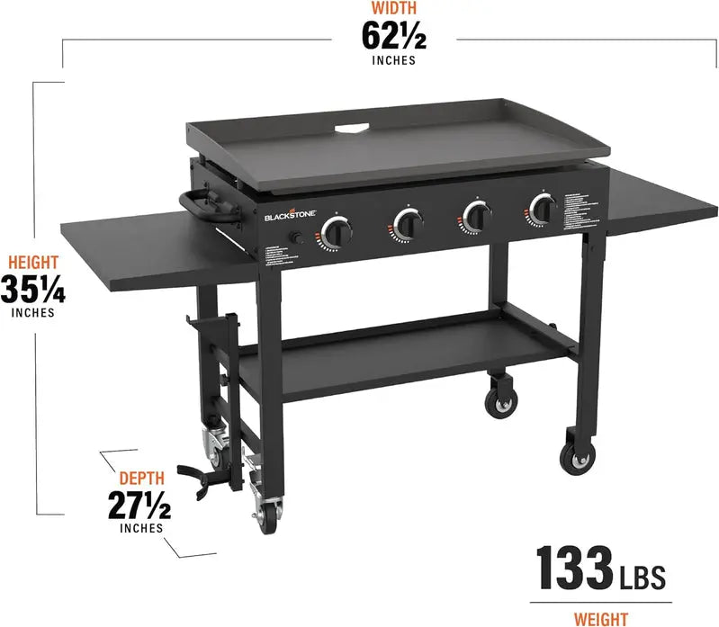 Commercial-Style 36 4-Burner Gas Griddle Station  Propane-Powered Flat Top Grill with Side Stands