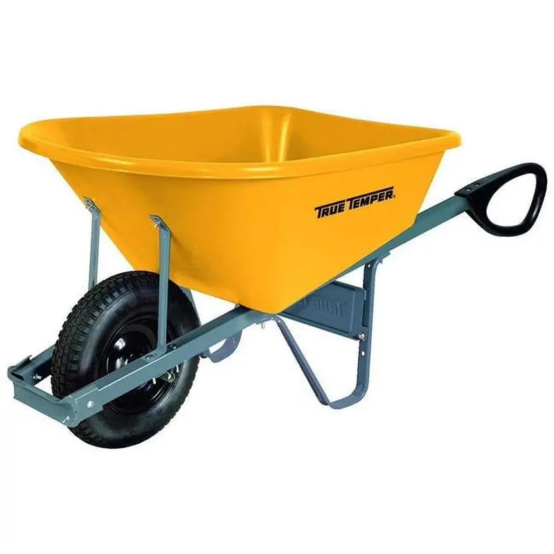 True Temper 6 Cu. Ft. Poly Wheelbarrow – Total Control Handle System, Lightweight & Rustproof Construction