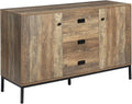 Distressed Brown Industrial Sideboard Cabinet with Two Cupboards, Three Drawers, and Adjustable Shelving鈥擱obust Storage for Kitchens and Entryways