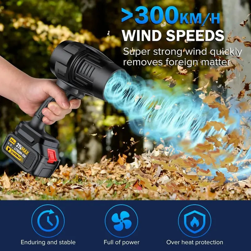 Cordless Electric Leaf Blower  Handheld Turbo Jet Fan with 2x 2.6Ah Batteries, Charger & Outdoor Cleaning Power
