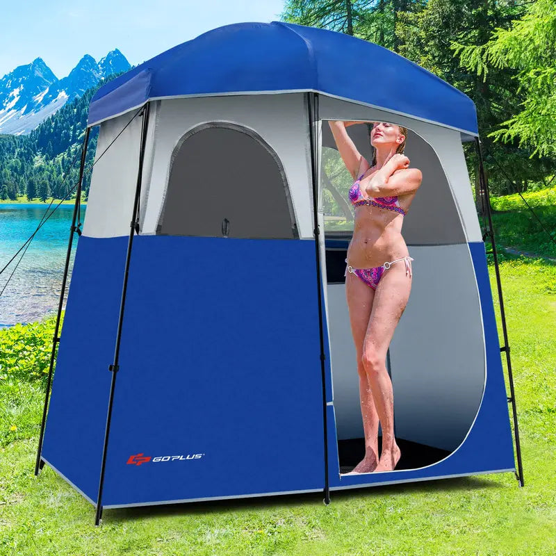 Two-Room Oversized Outdoor Shower Tent with Portable Carry Bag