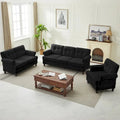Three-Piece Chenille Living Room Sofa Set – Button-Tufted Design with Nailhead Trim and Rubberwood Legs