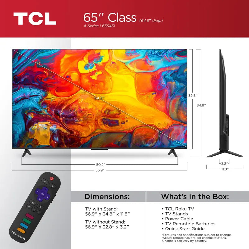 TCL 65″ 4-Series 4K HDR Smart Roku TV – Stunning Picture, Endless Entertainment