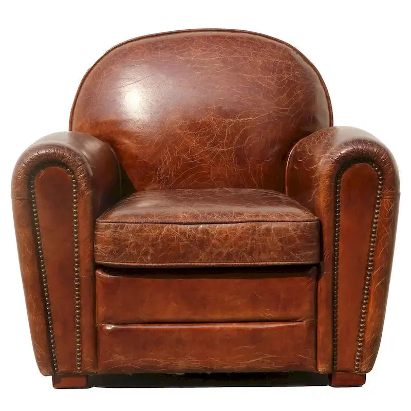Pasargad Home Genuine Leather Paris Club Chair – Rich Brown Finish
